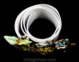 Beachy White Belt with Pastel Fish Buckle - Size 6 to 10 Summer Resort - Small Medium 1980s Designer Mimi di N Dated 1987 - Pink Aqua Gold