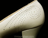 Authentic 1920s Flapper Era Shoes - Size 6 1/2 Ivory Pierced Leather Pumps - 20s Deadstock Heels with Comet Motif - 6.5 Off White Ecru Cream