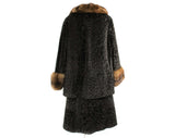 Size 10 1950s Fur Jacket and Skirt - Sable Collar & Cuffs - Black Broadtail Lamb - Medium 50s 60s Custom Made Winter Suit - Waist 29.5