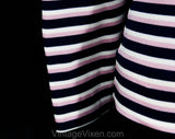 XS Small Striped Top - Retro 70s Long Sleeved Knit Shirt & Kerchief - Euro Gondolier Style Stripes - Navy Blue Rose Pink Ivory - Bust 32.5