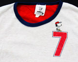 Size 4 Boys Snoopy T Shirt - Retro 70s Boy's Baseball Jersey Theme Ring-Neck Tee - Childrens 4T 5T - Casual Summer Top - Red White & Blue