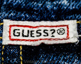 Size 12 1980s Guess Denim Jacket - Child's Preteen Boy Jean Street Wear - Dark Blue Cotton - Georges Marciano Question Mark Logo - Bust 35.5