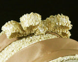 Adorable 1960s Summer Hat with Bow Loops - Taupe Woven Straw 60s Bucket Hat with Cocoa Brown Taffeta Trim - 60's Neutral Beige Spring Chic