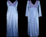 Size 10 Nightie Set - Lovely 70s Violet Strappy Nightgown & Wrap Robe - 1970s Purple Lingerie - Spring - Decollete Lace - Bust 36.5 - 38818