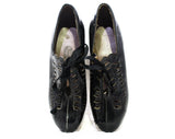 Size 6 Flapper Shoe - 1920s Black Glossy Leather Pumps with Cutwork - Teardrop Cutout Oxfords - Authentic 20s 30s Unworn NOS Deadstock