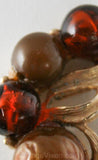 Amber Crackle Glass & Fawn Moonglow Clip Earrings - Up The Ear - Fall - Autumn - Brown Plastic 1950s Beads - 50s 60s Kramer - 30610-1
