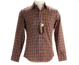 Men's Retro Western Shirt - 1970s 80s Cowboy Shirt - Wrangler Brown Plaid Cotton Mens Shirt - 70s Deadstock with Tag - Chest 39 - 50031