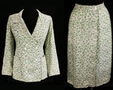 Size 8 Designer Suit - 80s Lime Green & White Wool - Emanuel Ungaro Paris - Double Breasted Jacket and Wrap Skirt - Spring Summer - Waist 27