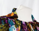 Size 18 Purple Floral Shirt - 1970s Spring Summer Hippie Top - Wearable As Maternity - Breezy Casual Blouse - Violet Olive Rust - Bust 45