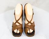Size 9 Snake Print Sandal - Tan Snakeskin Style 1970s Shoes - Deco Brown Slingback Heels - Peep Toe 70s Hush Puppies - 9N Narrow Deadstock