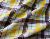 1960s Plaid Fabric - 4 Yards x 44 Inches Wide - 60s Cotton Blend Broadcloth - Yellow Brown Lime Green White Yardage - Wamsutta Spring