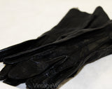 Black Leather Gloves - Size 7 Antique Style Wrist Length Gloves - Pair 1950s Gloves - 50's Classic Ladies Accessories - Stitched Points