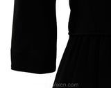 Size 6 Black 1950s Dress - Small 50s Fitted Crepe Classic - Braided Scoop Neckline & Bow Accent - Beautiful Elegant Mid Century - Waist 26.5