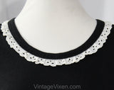 XS Cute Black Tee - Size 2 Black Cotton Jersey 70s 80s T Shirt - Casual Preppy TShirt with White Eyelet Lace Trim - Summer Top - Bust 33