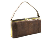 1950s Reptile Purse - Dark Brown Leather Handbag - Classic 50s 60s Bag - Goldtone Metal Hardware - Top Handle Bag - Near Mint! - 38906