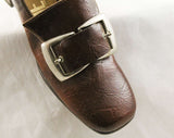 Size 6.5 Brown 60s Loafers - Never Worn 1960s Mod Shoes - 60s Wet Look Vinyl Pumps - Double Silvertone Buckle - NOS in Box - 6 1/2 AA Narrow