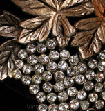 Excellent 1930s Rhinestone Grapes Pin - Silvertone Metal Hollywood Regency 30s 40s Brooch - Exquisite Design - Nice Quality - 32082-1