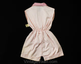 Size 4T Girl's 1950s Pink Romper - Terrific 50s Rosie The Riveter Child's Coverall with Gingham Trim - NWT Deadstock Work Wear - Chest 23