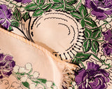 1940s Easter Bonnet Rayon Scarf - 40s Purple & Pink Roses Hat Novelty Print - Spring Lily of the Valley - Ribbons Bows - Rectangular - 49655