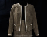 Size 8 Mocha Brown Suit - Vegan Faux Suede Jacket & Skirt with Pockets - Fall Autumn - Two Tone Tailored Blazer - Late 1970s 1980s - Bust 35
