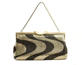 Gold Mesh Formal Purse with Chain Strap - 1980s Evening Glamour Bag - Metallic Black Swirl Metal Clutch 80s Handbag - Pristine Condition