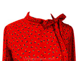 XL 1980s Red Dress - Art Deco Bubble Print Tent Dress - Size 18 Full Flared Breezy Shift - Tied Collar - Long Sleeve Casual A-Line - Bust 46