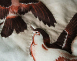 Cotton Fabric Scrap - 35 x 18.25 Inches - 1950s Wild Hunting Birds in Hand Stitched Padded Trapunto - 50s Forest Novelty Animal Scene