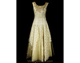 Size 4 Wedding Dress - 1950s Antique Ecru Lace Tea Length Cocktail - 50s Heirloom Style Fairytale Gown - Champagne Pearls & Tulle - Waist 25