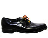 Size 9 Men's Dress Shoes - Funky 1960s 70s Black Mens Oxfords with Orange Shoe Laces - Never Worn In Original Box - 60s NOS Deadstock