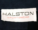 Size 6 Halston Suit - Dark Blue Faux Suede Two Piece - 70s Preppy Designer - Navy Midnight Ultra-Suede Shirt Jacket & Skirt - Waist 26.5