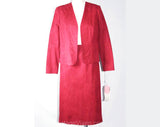 XS Designer Suit - 1970s Burgundy UltraSuede Suit - 395 Dollar Original Tag - Size 0 Jacket & Skirt - Jerry Silverman - Bust 36 - 34101-1