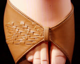 Unworn Size 8 Tan Sandal - 30s Style Sandals - Brown 1970s Shoes - Woven Deco Detail - 70s Strappy Heels - Open Toe - NOS Deadstock - 8M