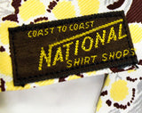 1940s Rayon Men's Tie - 40s Brown & Yellow Floral Necktie - Puff Flowers and Gray Leaves - Coast to Coast National Shirt Shops Label - As Is