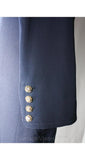 Size 10 Designer Navy Gabardine Dress with Antique Style Buttons - Ayako Label - Gorgeous Quality Dark Blue Winter Wool - Bust 39.5 -37348-1