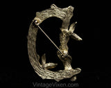 Letter 'D' Initial Pin - Gold Monogram D Brooch by Sarah Coventry - 1960s 70s Woodland Tree Branches & Leaves - Antique Look Metal - 50564-1