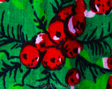 Size 14 Christmas Smock Apron - Red & Green Holly Berries Novelty Print - Large 60s Sleeveless Casual Kitchen Top - NOS Deadstock - Bust 44