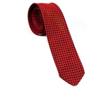 50s Red & Black Skinny Tie - 1950s MCM Rayon Brocade Necktie - Mid Century Modern 50's - Geometric Squares Pattern Brocade - Sock Hop Style