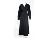 Large Palazzo Jumpsuit - Dramatic Black 1970s One-Piece Pantsuit - Bold 70s Outfit - Size 14 Long Sleeved Zip Front Jump Suit - Waist 34.5