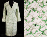 Size 8 Designer Suit - 80s Lime Green & White Wool - Emanuel Ungaro Paris - Double Breasted Jacket and Wrap Skirt - Spring Summer - Waist 27