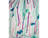 40s Jade & Pink Apron - 1940s Floral Stripe Spring Summer Half Apron - Scallop Hem - Rick Rack - Green Purple White - NOS Deadstock - 41526