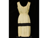 Size 8 1950s Sailor Dress - Charming Preppie Polka Dot 50s Fitted Sheath - Almond Taupe & Black Silk - Nautical Sash Neckline - Waist 26.5