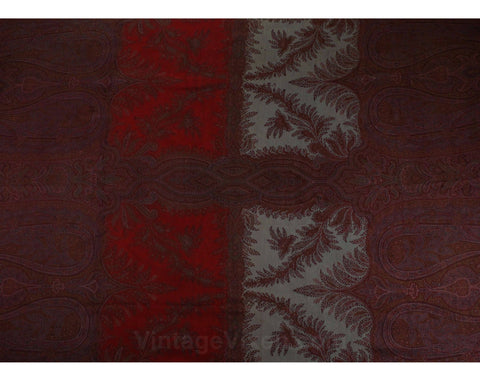 XL Victorian Paisley Shawl - Antique Wool Kashmir Style India Wrap - Authentic 1800s Large Rectangle Fabric - 61 x 121 Inches - 50421