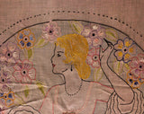 1920s Full Bedspread - Sheer Pink Flapper's Boudoir Bed Spread - Authentic 20s Double Cotton Coverlet with 18th Century Lady Cameo Portrait