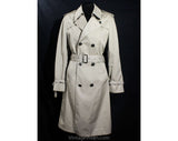 Pierre Cardin Men's Trench Coat - Size XS or Ladies 8 - Classic Tan 1980s Designer Overcoat with Logo Buttons - Paris Spy Style - Chest 36