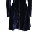 Size 6 Authentic 1930s Ice Skating Dress - Midnight Blue Velvet Long Sleeved 30s Winter Frock - High Neck Zip Front Full Skirt - Waist 26