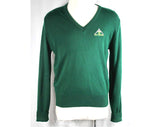 Men's Large Sweater - Vintage 1970s Mr. Grocer V-Neck Top - Mens Retro 70s V Neck Pullover - Hunter Green Grocery Store - Chest 46 - 35743