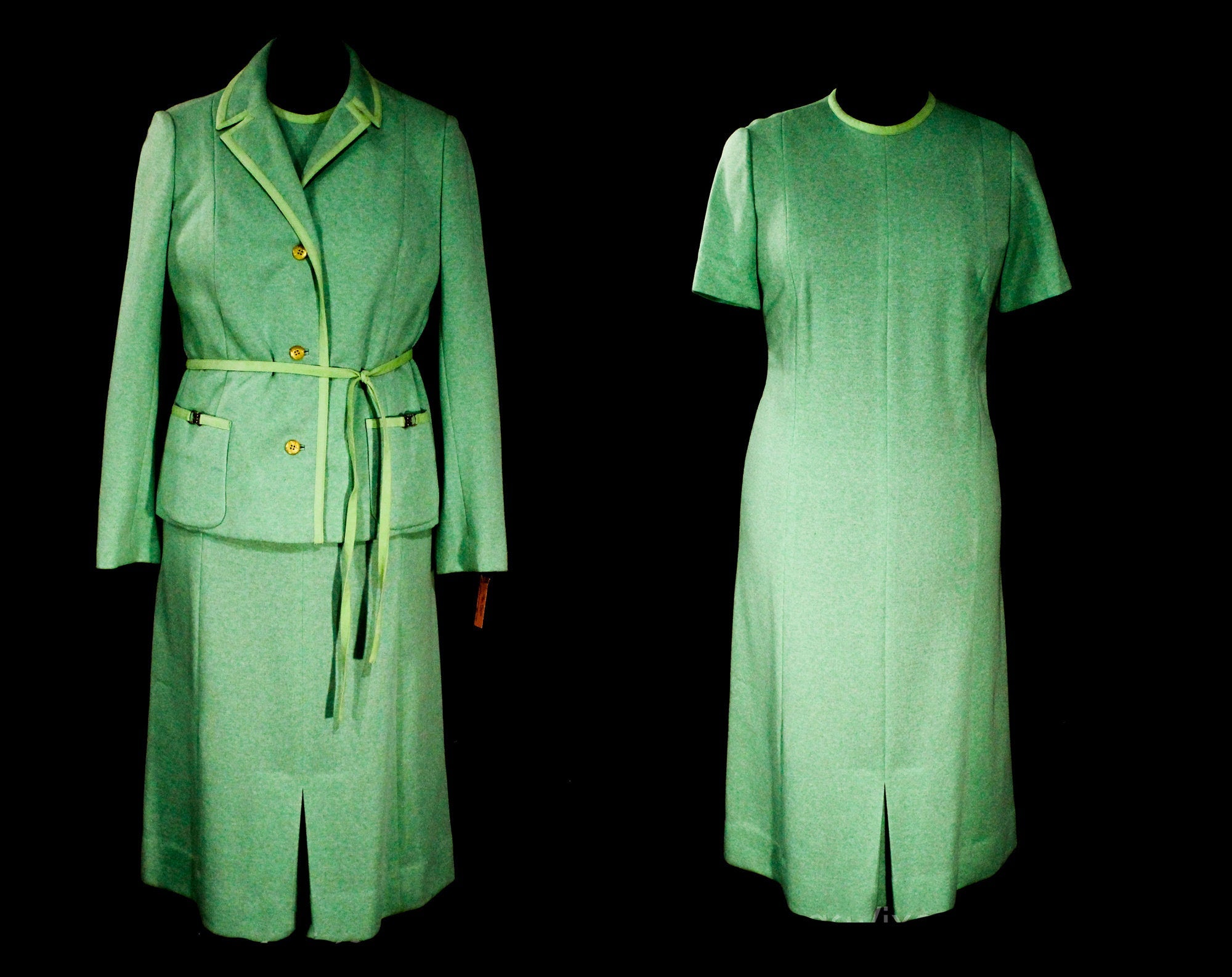Size 12 Mint Green Dress & Jacket Set - 1960s Short Sleeve Spearmint S Vintage Vixen Clothing Size 12 Mint Green Dress & Jacket Set - 1960s Short Sleeve Spearmint S Vintage Vixen Clothing