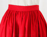 Size 10 Full Skirt - Red Cotton Folk Dirndl Beaded Border - 1950s 1960s Gypsy Boho Beadwork Panel - Rick Rack Wooden Beads Raffia - Waist 29