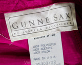 Size 2 Strapless Cocktail Dress - Gunne Sax Magenta Pink Satin & Black Lace Saloon Girl Style Gown - XS Boned Bodice Full Skirt - Bust 31.5