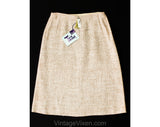 Size 4 Beige Office Skirt - 1960s Mottled Faux Linen Tweed Fitted - Classic 60s Secretary - Two Tone Weave - Waist 24.5 - NWT Deadstock